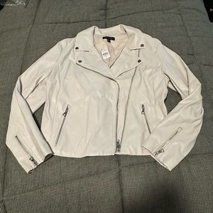 NWT Ann Taylor Cream Faux Leather Jacket Size 12